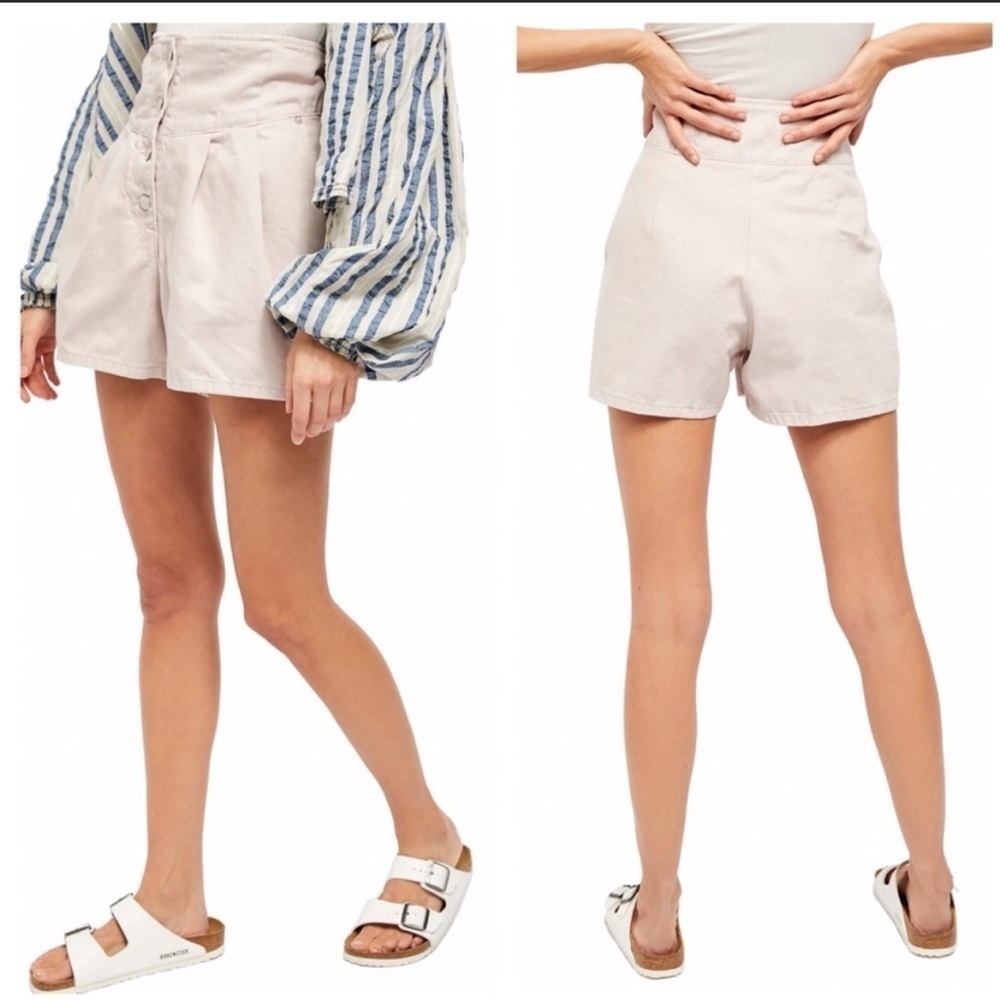 Free People Paris High Waisted Pleated Shorts In Light Pink Macaroon sz 27